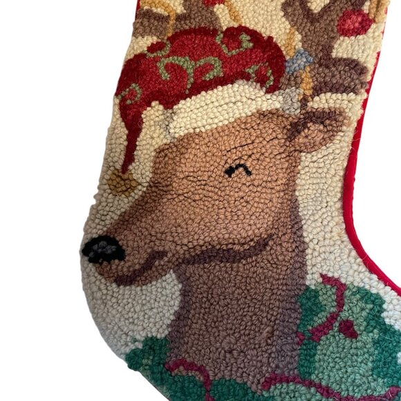 Peking Handicraft Christmas Stocking Hooked Reindeer Wool Holiday Decor  NWT - Picture 3 of 5